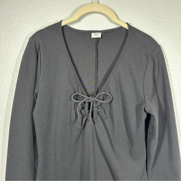 Aritzia‎ Sunday Best Mini Dress Women's Large L Black Jersey Knit Long Sleeve - Picture 3 of 7